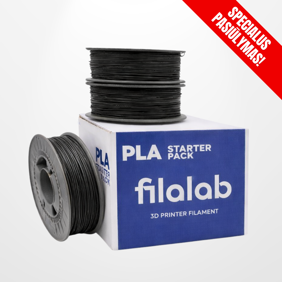 PLA starta komplekts 1,75 mm 1 kg - melns (2+1 bez maksas)